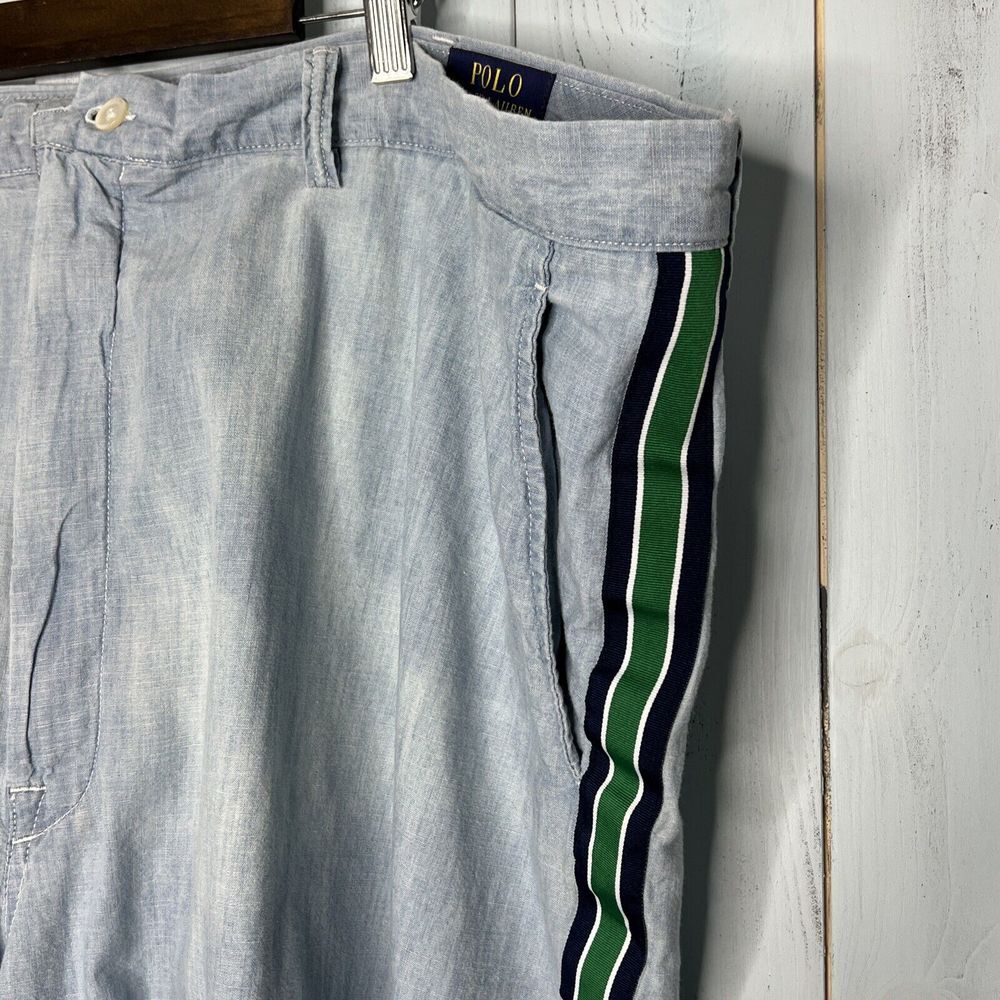 MENS POLO RALPH LAUREN BLUE‎ CHAMBRAY RIBBON TUXEDO STRIPE CHINO WALK SHORTS 50 - Picture 5 of 16